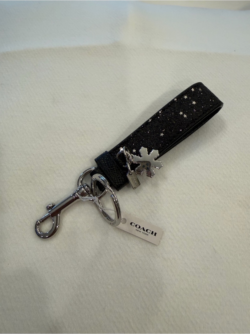 Coach Black Glitter Star Charm Wristlet Keychain/bag charm NWT - Picture 2 of 2